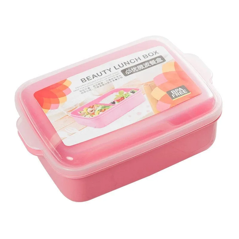 

Single-layer Plastic Lunch Box Portable Fruit Fresh-keeping Case With Fork And Spoon Possible Microwave Heating Food Container