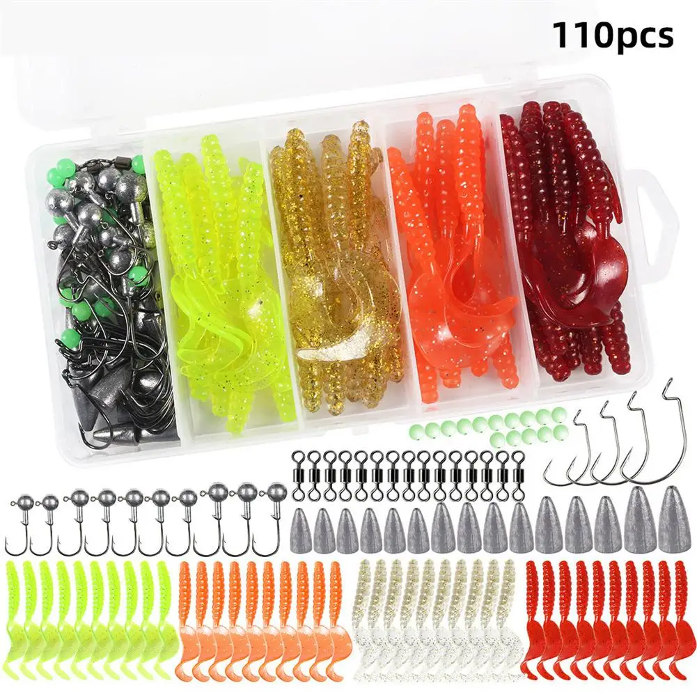 

110Pcs/Set Fishing Bait Set Lure Tackle Set With Lead Hook Sinking Fishing Bead Hooks Swimbait Swivel Bass Tackle Accessory