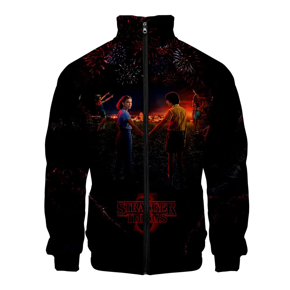 Топы хит Koop Stranger Dingen Bomberjack Mannen 3D Rits Ретро Jas Lente Herfst Harajuku Hoge Kwaliteit Korte Байкерская