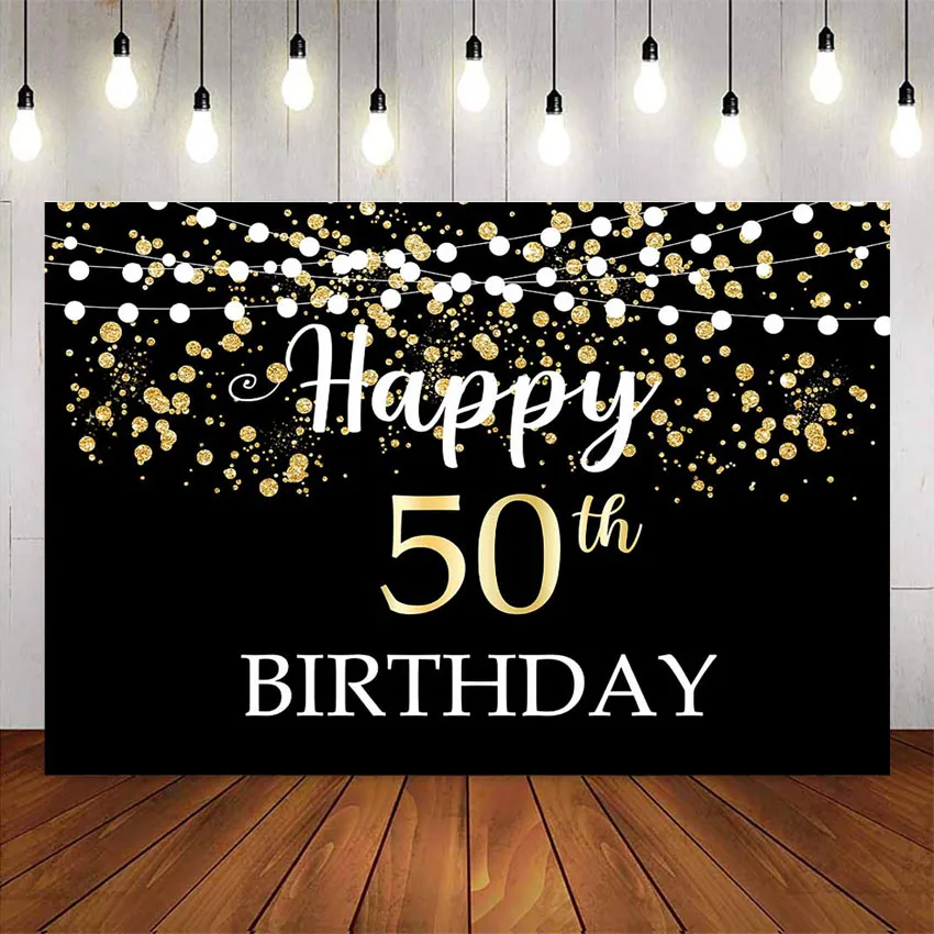 

Happy 50th birthday party backdrop gold glitter photo background studio fifty birthday party decoration supplies customize