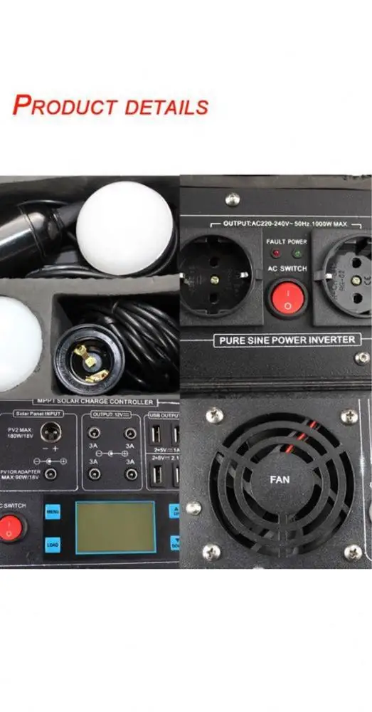 

Portable home solar system panel inverter+controller+charger+battery