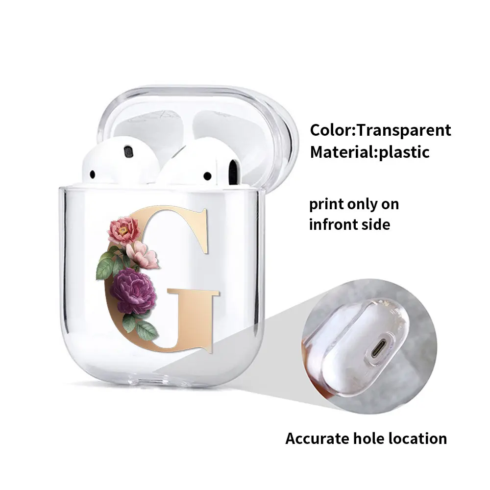 

Custom name Letter Monogram flower Case For AirPods 1 2 Transparent Protector for Apple Airpods Charging Box Cover Earphone Thin