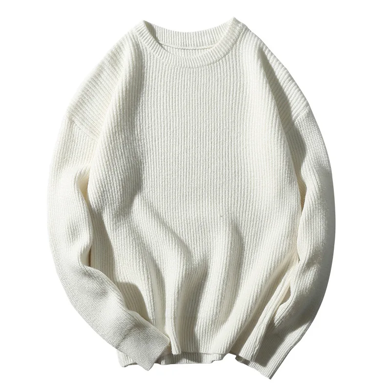 

Autumn And Winter Men's Sweater Knitting Retro Solid Color Long-Sleeved Round Neck Pullover Loose Hip-Hop Streetwear Men