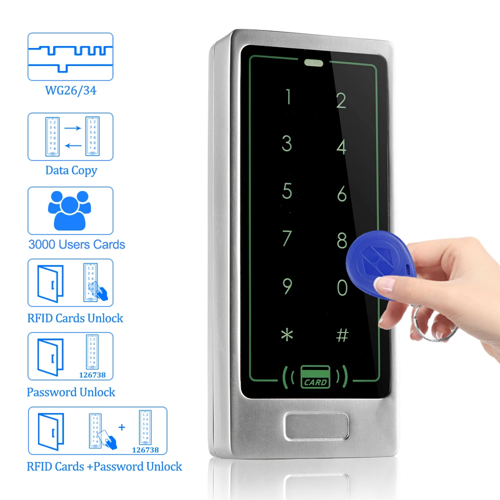 Автономная клавиатура контроля доступа RFID 125 кГц сенсорный металлический прибор