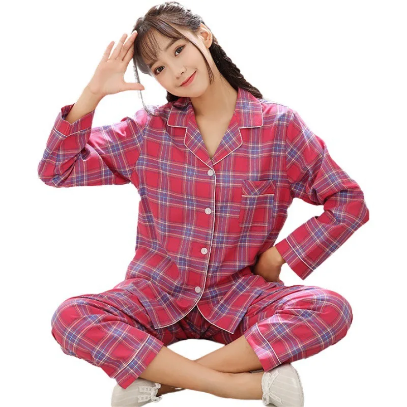 Long Sleeve Pajamas Autumn Trousers Suit Fashion Pyjama Set Large Size Nightwear Home Service House Nightdress Costume Outfit