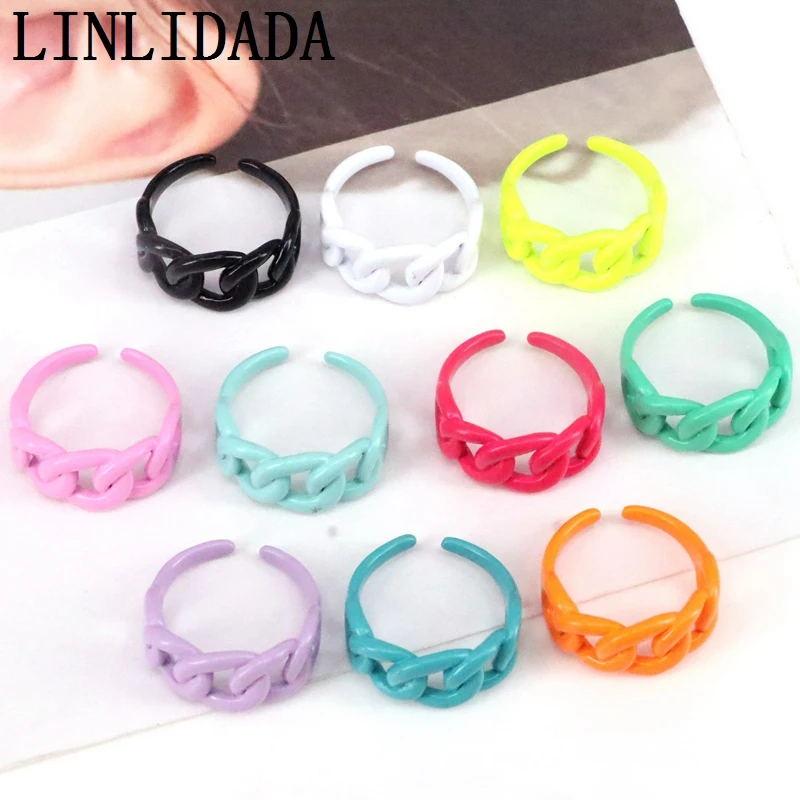 

10PcsNew trendy simple circle finger ring for women colorful color ring for summer various brass baked enamel jewelry adjustable