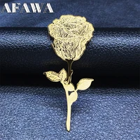 stainless steel rose flower brooch pin for womenmen gold color big rose broochs jewelry broches para ropa mujer x7318s01