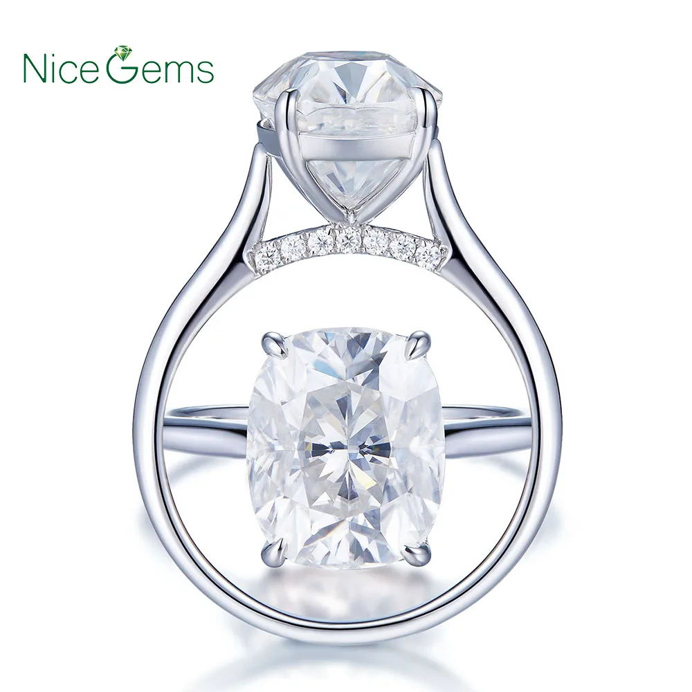NiceGems 14K белое золото 5 CT обручальное кольцо из муассанита в форме подушки с
