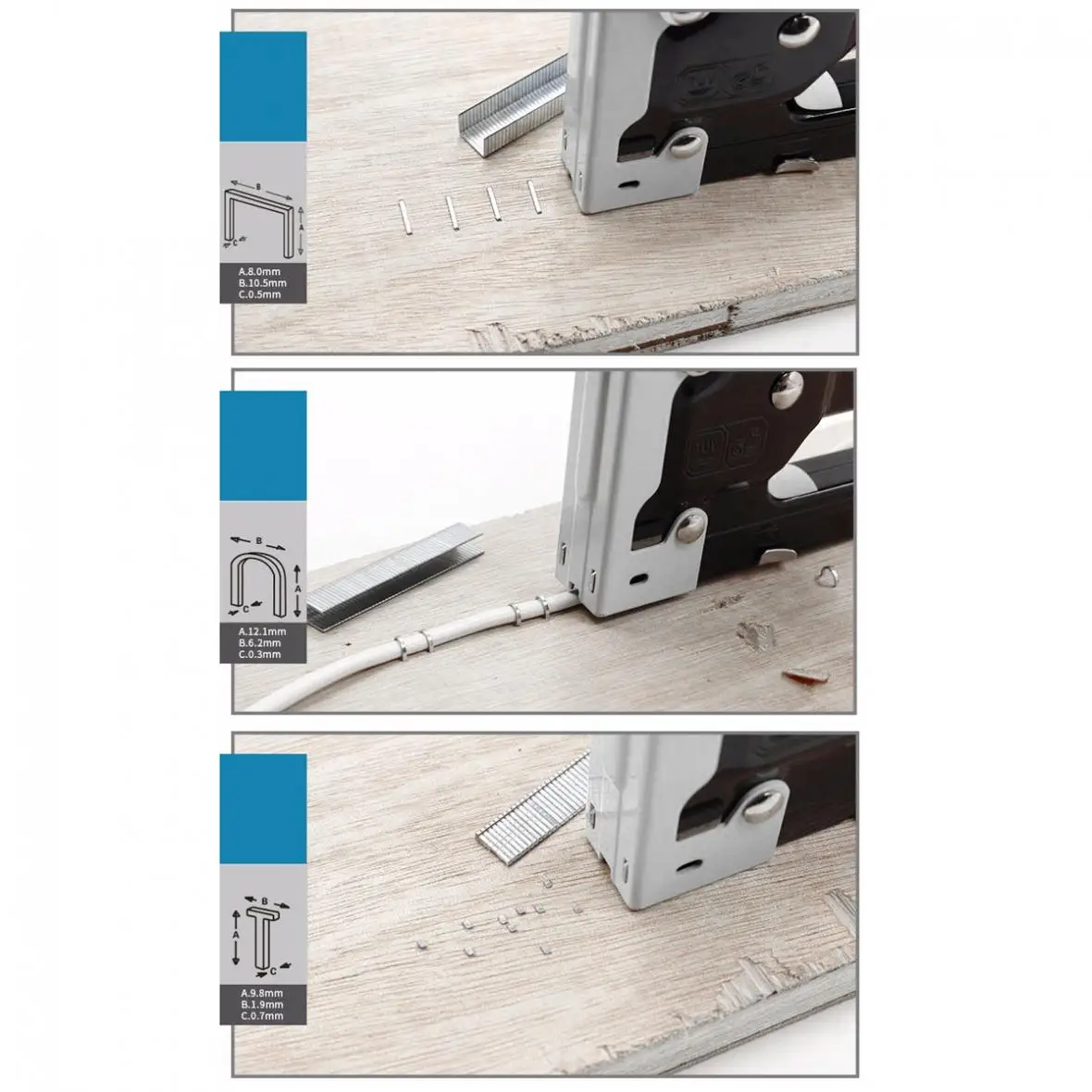 Серебряный ручной пистолет для ногтей трехцелевой степлер с 600 гвоздями мебели