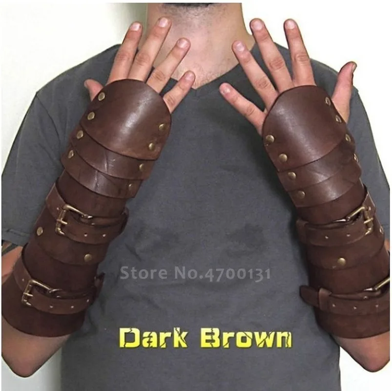 Halloween Men PU Leather Bracer Warmers Medieval Soldier Gauntlet Wristband Protective Cuff Gothic Punk Army Armor Party Cosplay |