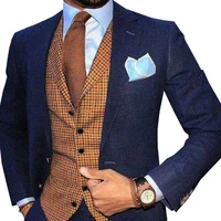 mens plaid wool vest lapel formal vest steampunk vest slim fit jacket suitable for wedding groom