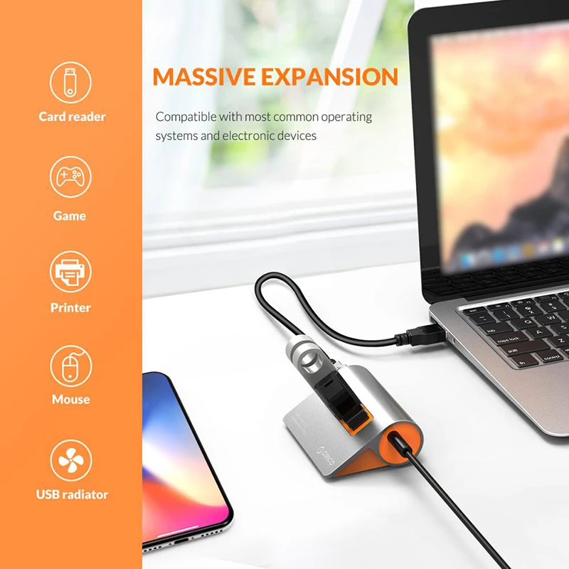 ORICO USB3.1 Gen2 концентратор Алюминиевый usb-хаб PC сплиттер 10 Гбит/с супер скорость с 12 В