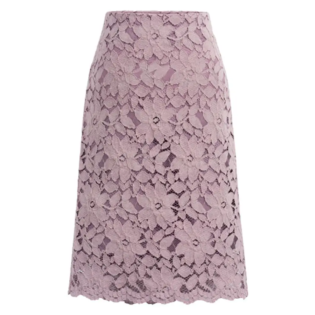 

Elegant Women Solid Color Floral Lace Zipper A Line Bodycon Knee-length Skirt Lace Zipper A Line Bodycon Knee-length Skirt