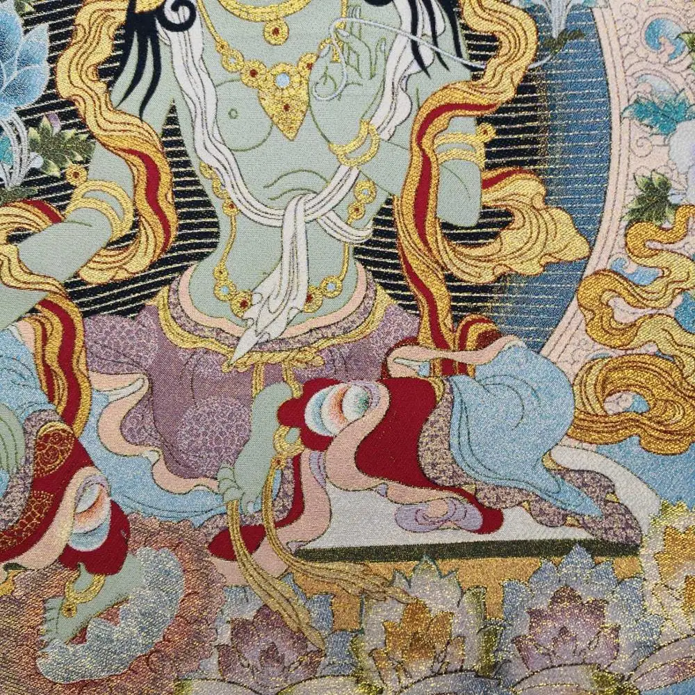 35 &quotТханка вышивка тибетский буддизм шелк парча Непал зеленая Тара сидящий