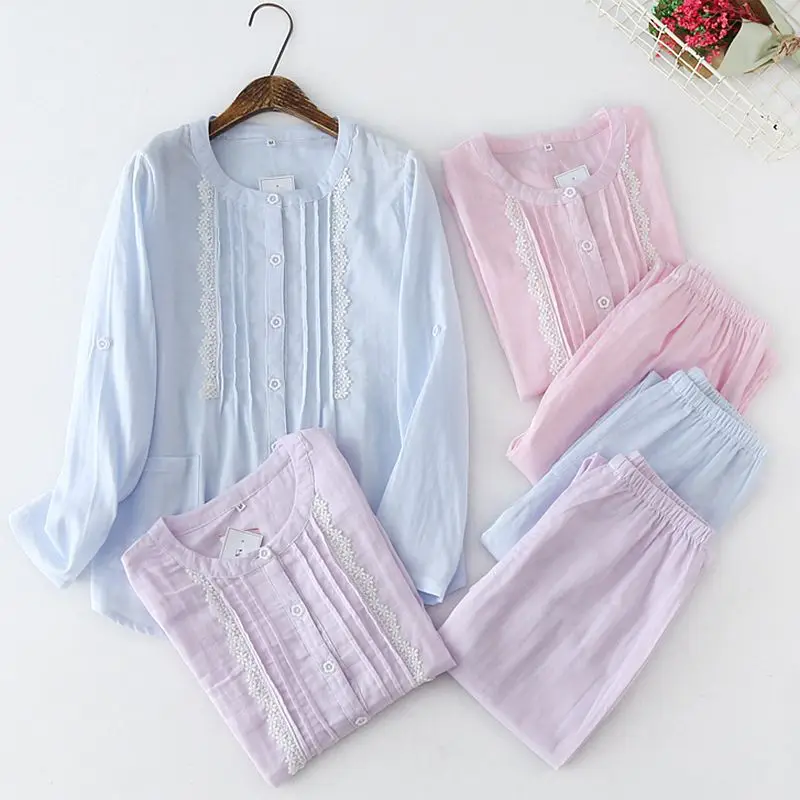 

Cotton Women Pajamas Sets with Pants Long Sleeve Pyjama Cute Cartoon Button Pijama homewear pijamas women pyjamas