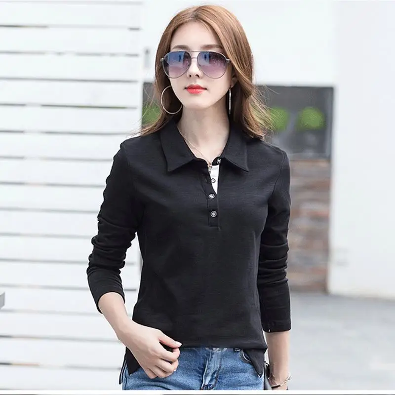 Модные высококачественные женские рубашки поло в новом стиле с длинным рукавом