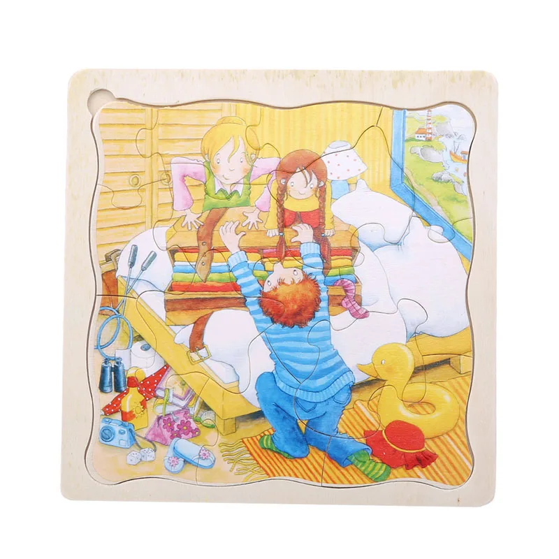 

Children Cartoon Learning Education Toy multi-layer Wooden Puzzle Games Early Development Butterfly Stroy Puzzle Toy