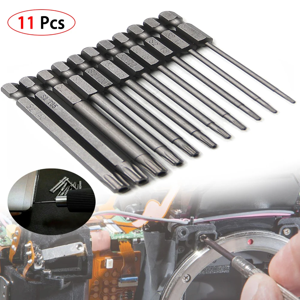 

Torx Screwdriver Bits 11 PCS Hakkin Steel 100mm T6-T40 Long Magnetic Star Torx Security Screwdriver Bits Set 1/4 Hex Shank