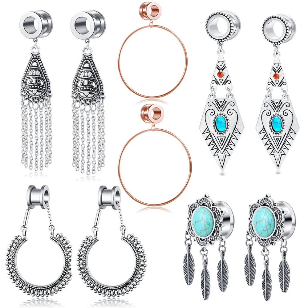 TIANCIFBYJS Висячие туннели с заглушками для ушей из нержавеющей стали подвесками