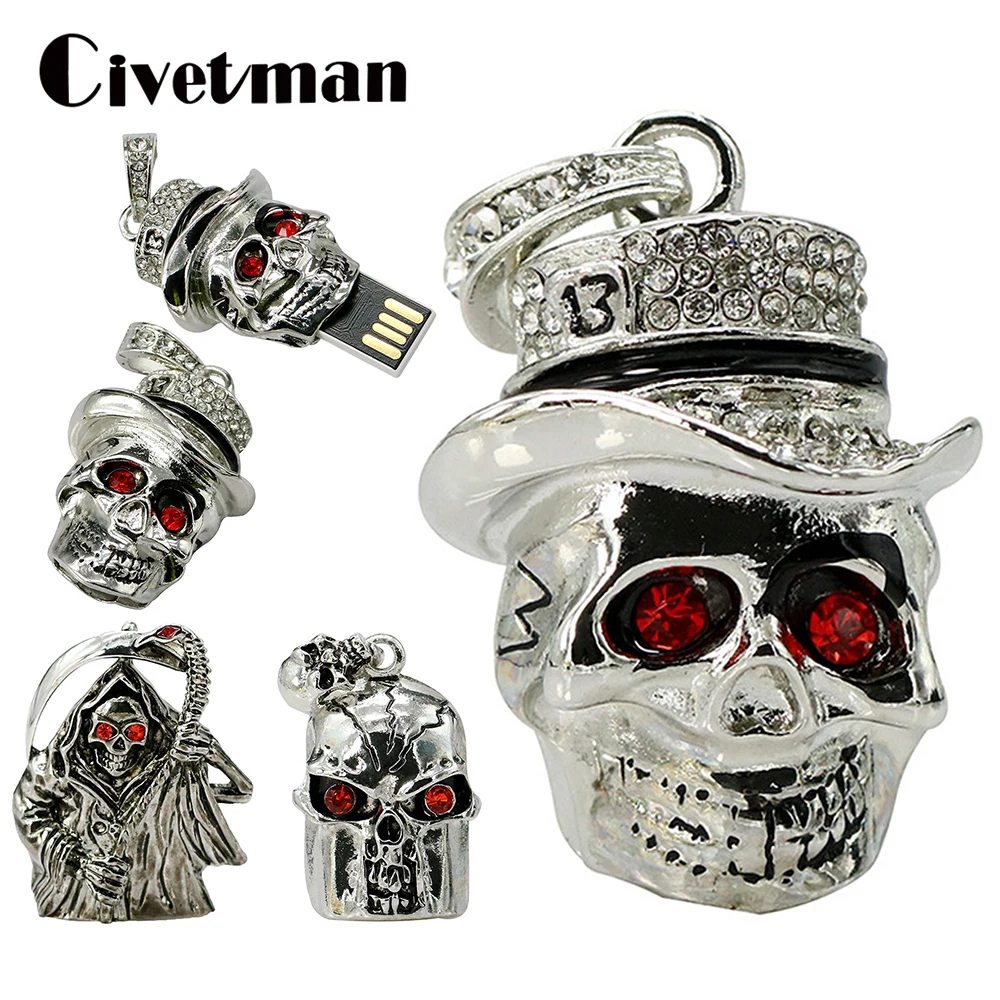 Металлические черепа ожерелье в виде ручки накопитель 16 Гб оперативной памяти 32