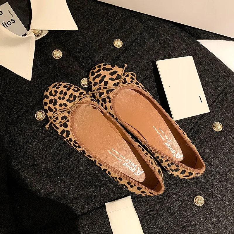 

Ballet Flats women 2022 Slip On Simple Style woman Loafer Shoes Leather Inside Basic Style Leopard Flat Shoes chaussures plates