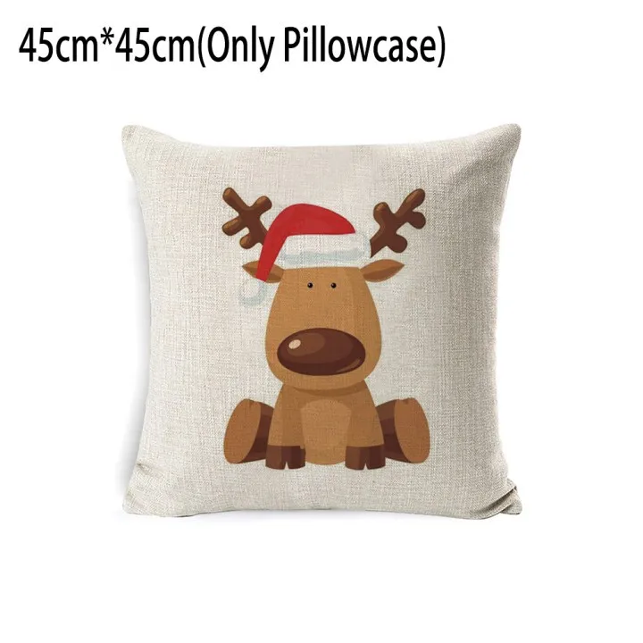 

45*45cm Pillows Covers Christmas Deer Cushion Cover For Wedding Farmhouse Household Sofa Linen Pillowcase Christmas Decorations