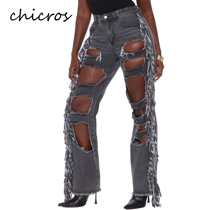 

Женские джинсы с дырками, высокой талией, 2022