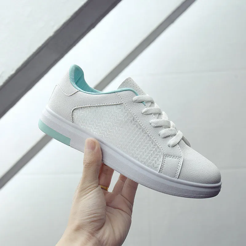 

2021 Laces Waterproof Leather Mesh Panel Shoes Women's White Shoes Student Women's Casual Sports Shoes Running Shoes Sneakers