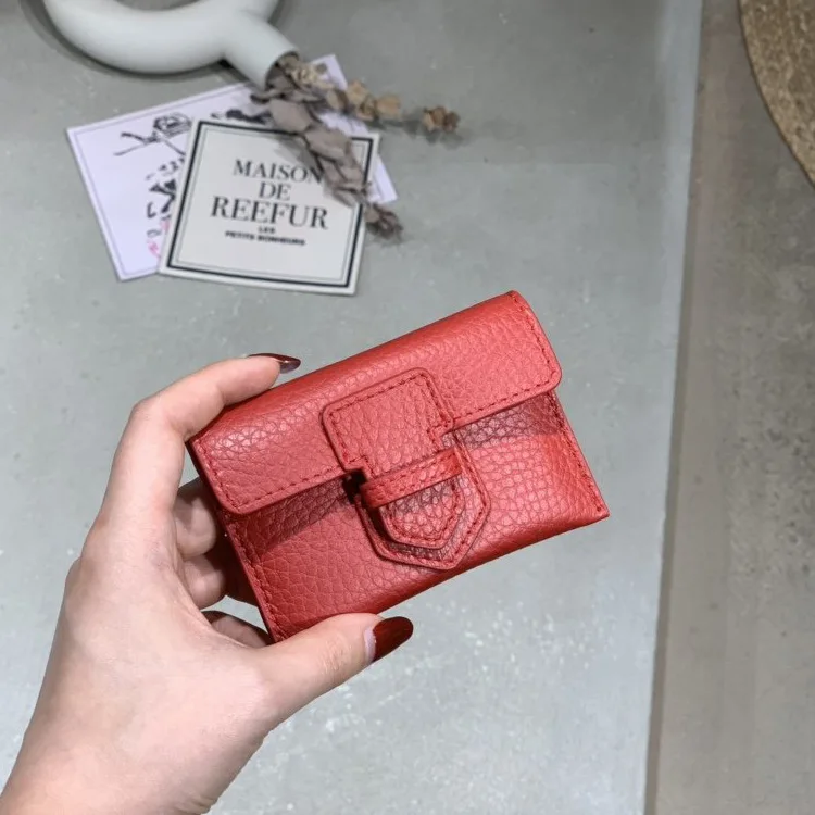 

Genuine Leather Women Card Wallet Minimalism Small Purse Cowhide Business Cards Holders Candy Color Girl Slim Purse Lipstick Bag