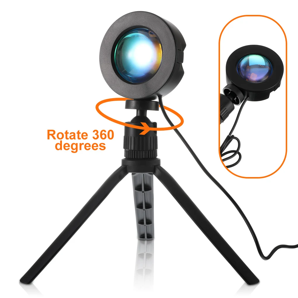 

16 Colors LED Sunset Projector Lamp 360 Degree Rotation Rainbow Projection Light Sunset Lamp with Tripod Room Background Decor