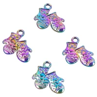 10pcs rainbow color christmas glove pendant alloy charms accessories for jewelry crafts diy necklace metal wholesale bulk