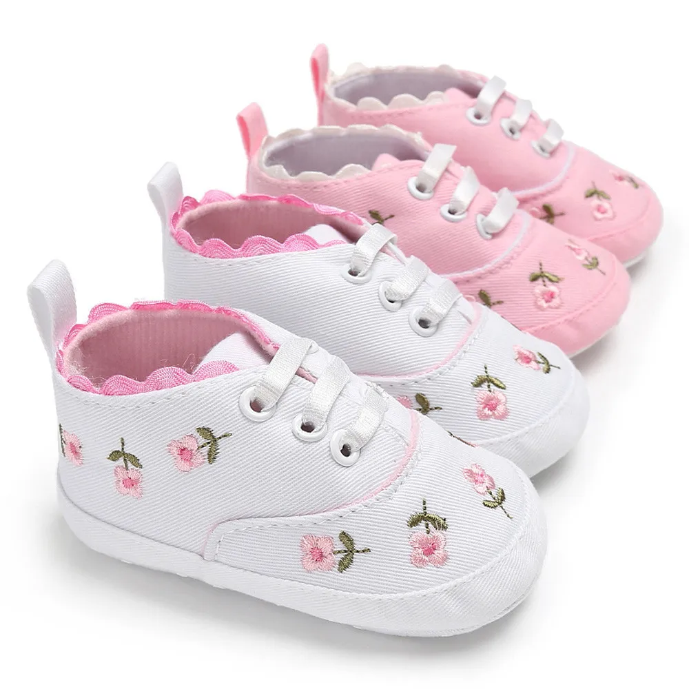 

Baby Girl Shoes White Lace Floral Embroidered Soft Shoes Prewalker Walking Toddler Kids Shoes First Walker Anti-slip Sneakers