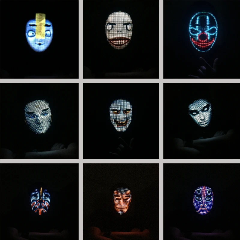 

Halloween Party Full Color Face LED Mask Chargeable DIY Bluetooth Programmable Face LED Display Skeleton Decoration