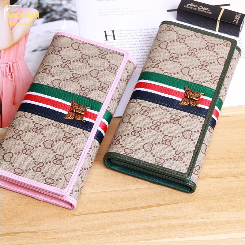 

MANHAN 2021Women's Wallet Red Green Stripe Long Multifunction Fashion Purse Canvas PU