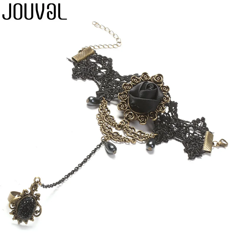 JOUVAL готический браслет для женщин черный кружевной на палец цепочка и с