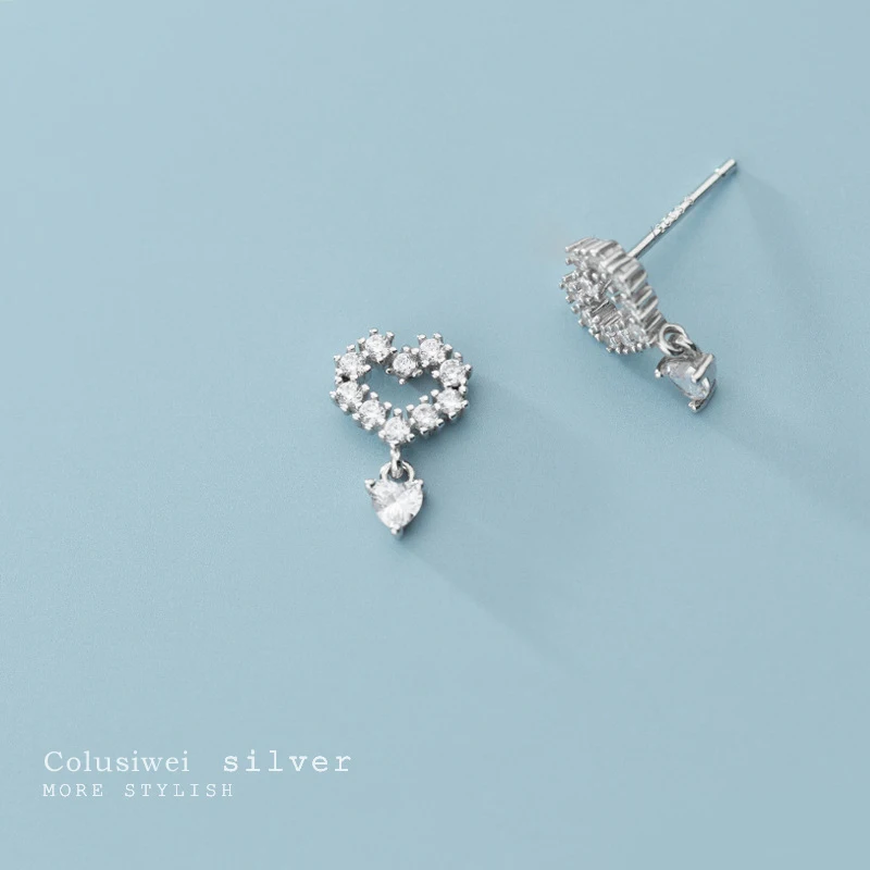 

COLUSIWEI Authentic 925 Sterling Silver Heart Stud Earrings for Women Dazzling Clear CZ Wedding Engagement Fine Jewelry Brincos