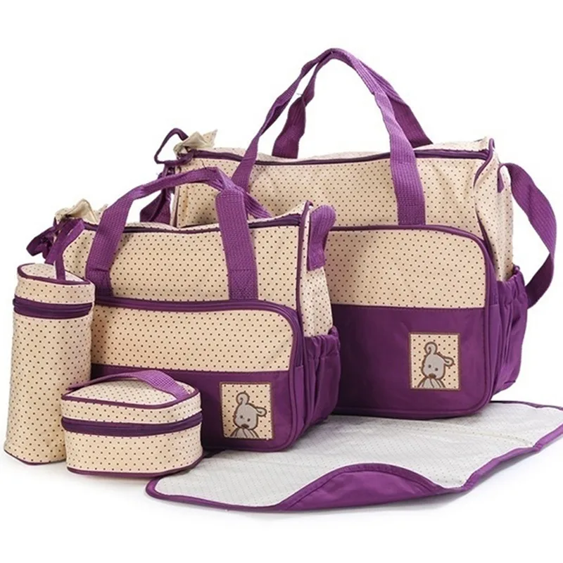

5Pcs/set Diaper Bag Suits For Mom Baby Bottle Holder Mummy Cart Pram Nappy Stroller Maternity Trolley Nappy Bag Sets