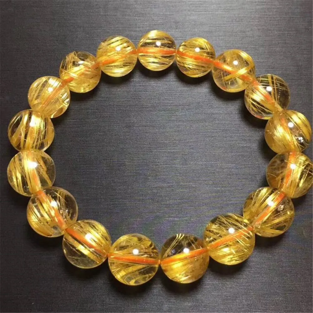 

Certificate 11mm Natural Gold Rutilated Bracelet Jewelry For Woman Man Wealth Luck Quartz Crystal Beads Stretch Strands AAAAA