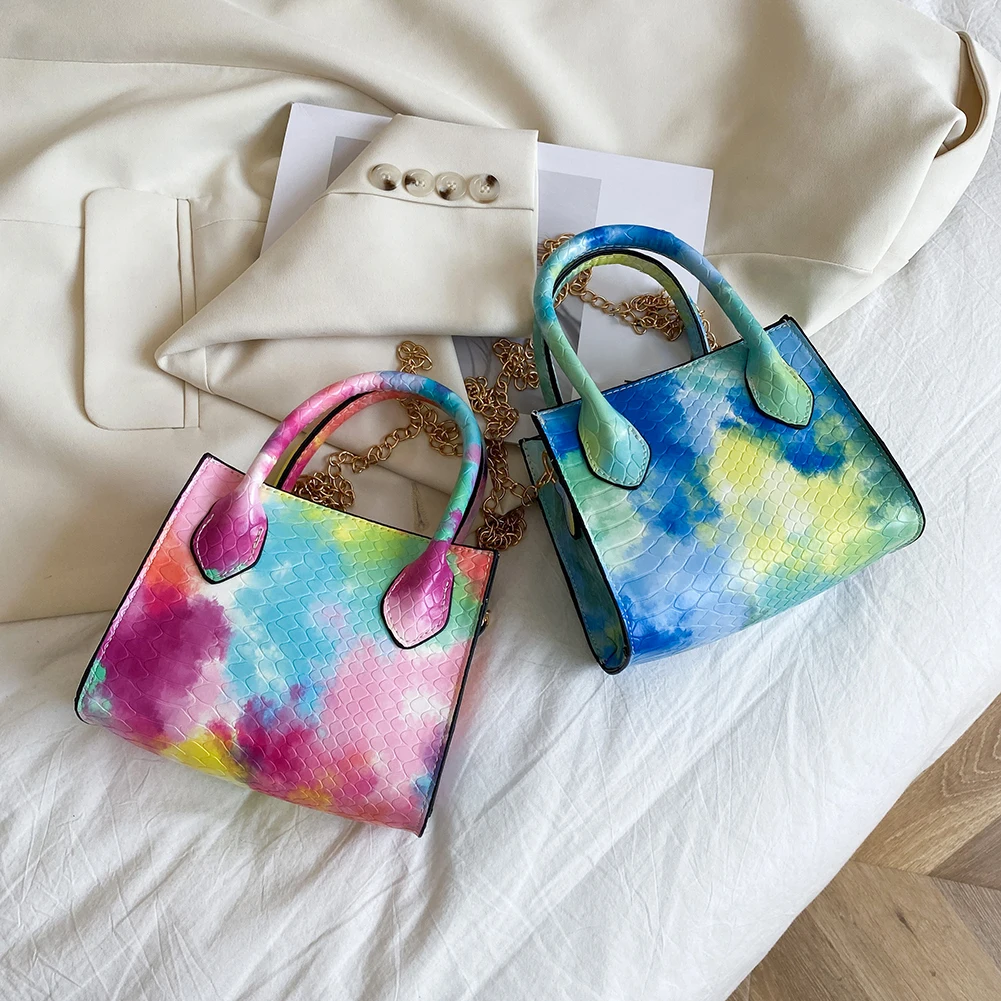 

Винтажные тай-дай комплекты одноцветной со змеиным узором для женщин мини сумки на плечо, через плечо, повседневная женская обувь из искусс...