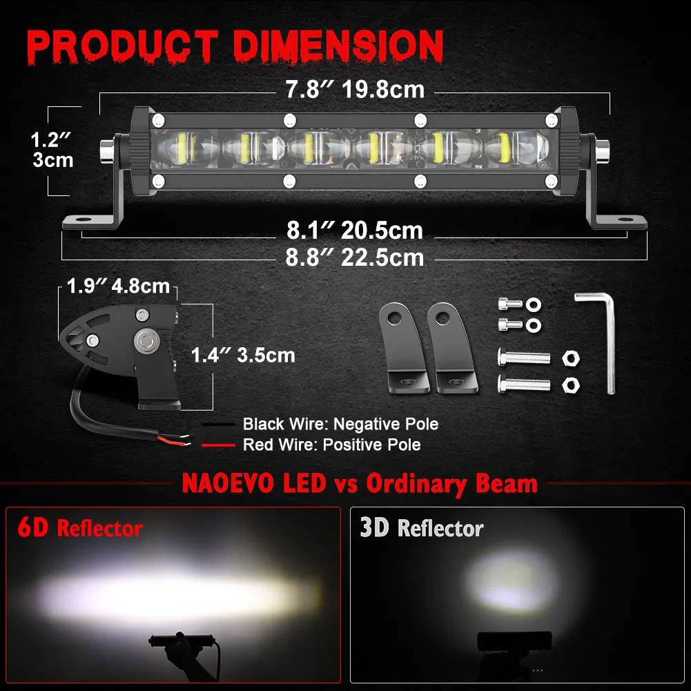 NAOEVO 7" 6D Slim LED Light Bar / Work 12V 24V Driving Fog DRL Combo Car led bar For off road Jeep ATV 4WD barra de | Автомобили и