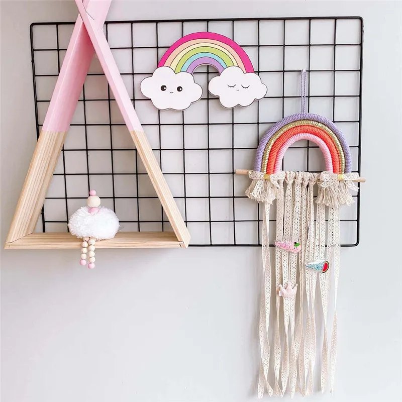 

Decor Children Hairpin Hair Accessories Storage Wall Hanging Hand Woven Rainbow Head-dress Hair Band Tidying Rack Room Decorate