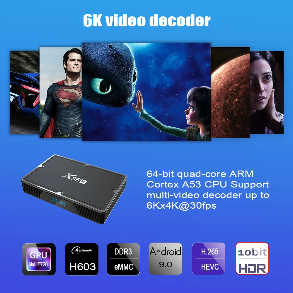 X96H Smart TV BOX 4 Гб RAM 64G четырехъядерный Android 9 0 поддержка Netflix Youtube Google Play Store 4K Mini