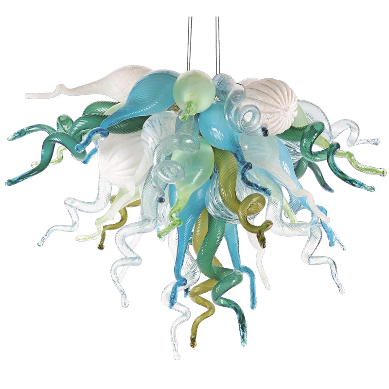 

IN US Nordic Style Aqua Blue Chandeliers America LED Lights Lustre Murano Glass Chandelier Hanging Lamp for Living Room Bedroom