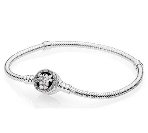 

925 Sterling Silver Poetic Blooms Clasp Snake Chain pan Bracelet Bangle Fit Women Bead Charm Jewelry