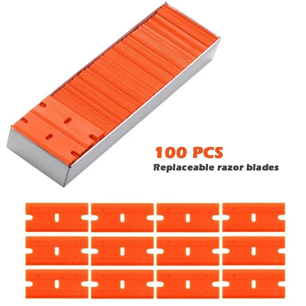 

100pcs Double Edged Plastic Razor Blade Window Glass Clean Scraper Carbon Fiber Wrapping Vinyl Car Wrap Sticker Squeegee