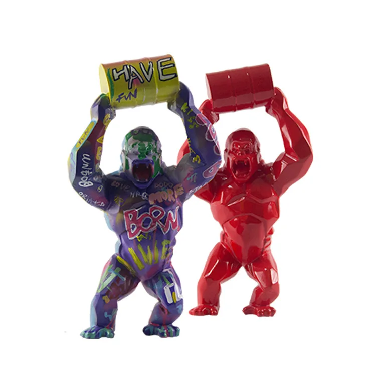 

Shop window resin orangutan sculpture decoration resin virtual animal barrel lifting gorilla