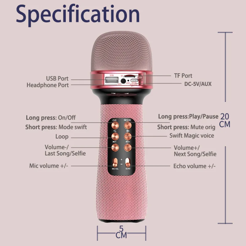 

Wireless Bluetooth Karaoke Microphone,3-in-1 Portable Handheld Karaoke Mic Speaker Christmas Birthday Home Party For Smartphone