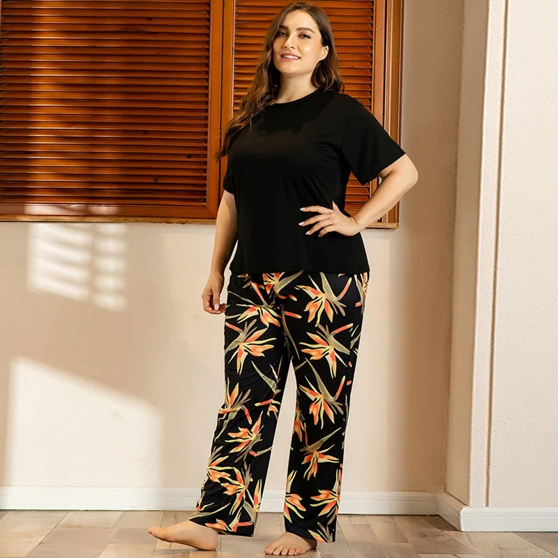 

Women's Soft Pajamas Set Large Size Trousers Print Pajamas