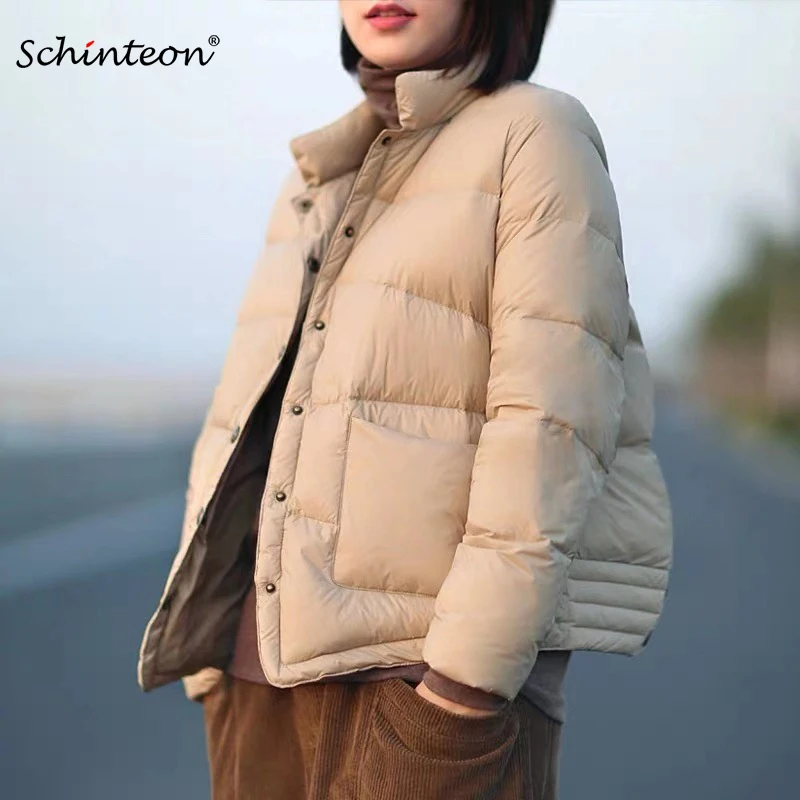 Женский короткий пуховик Schinteon 90% белый утиный пух верхняя одежда тонкое