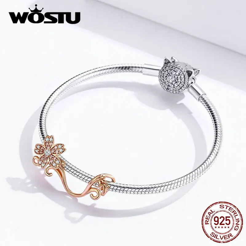 WOSTU, дизайн, 925 пробы, серебро, цветущая вишня, бусины, подходит для браслета и ожерелья, подвеска, сладкие культивированные ювелирные изделия, FIC1033